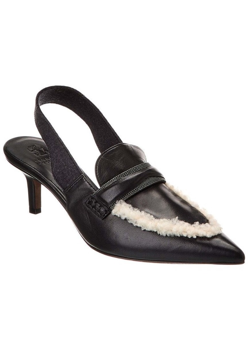 Brunello Cucinelli Leather & Shearling Slingback Pump