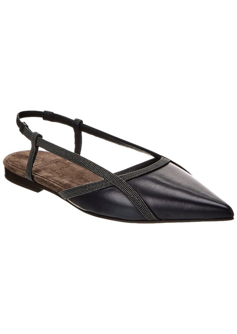 Brunello Cucinelli Leather Slingback Flat