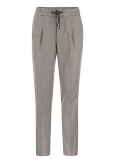 BRUNELLO CUCINELLI Leisure fit wool trousers with drawstring and darts
