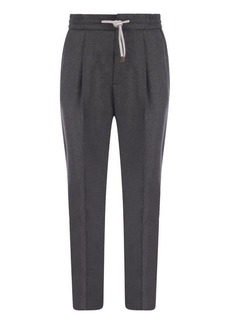 BRUNELLO CUCINELLI Leisure fit wool trousers with drawstring and darts