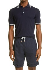 Brunello Cucinelli Linen & Cotton Short Sleeve Polo in Navy at Nordstrom