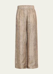 Brunello Cucinelli Magnolia Outline Printed Silk Pants