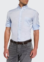 Brunello Cucinelli Men's Basic Fit Solid Sport Shirt with Button-Down Collar