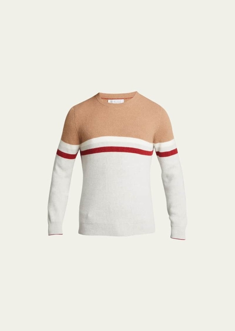 Brunello Cucinelli Men's English Ribbed Stripe Cashmere Sweater