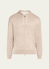 Brunello Cucinelli Men's Heathered Cashmere-Silk Travel Zip Hoodie