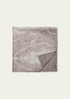 Brunello Cucinelli Men's Large Paisley-Print Silk Pocket Square