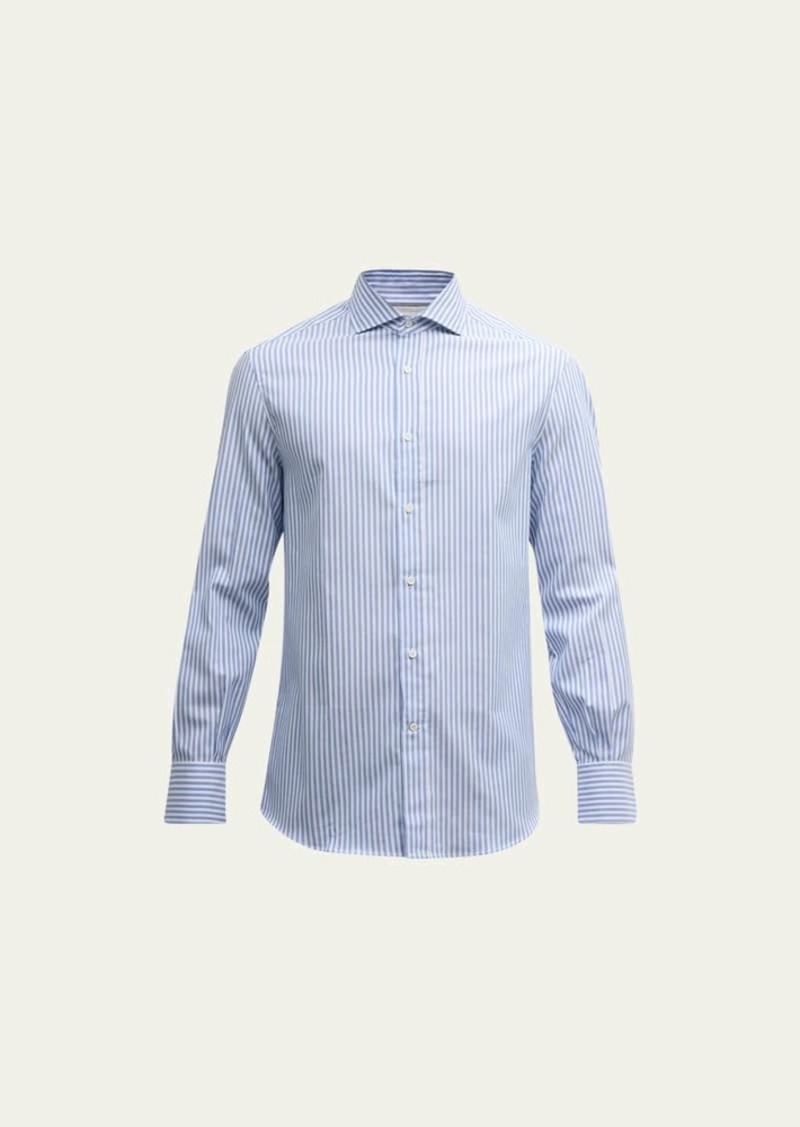 Brunello Cucinelli Men's Oxford Stick Stripe Button-Down Shirt