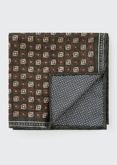 Brunello Cucinelli Men's Square & Circle Reversible Silk Pocket Square