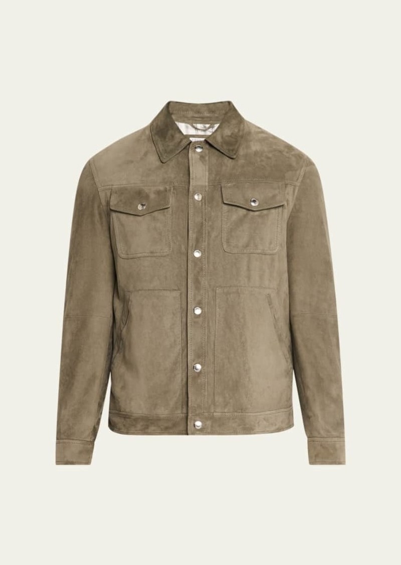 Brunello Cucinelli Men's Suede Snap-Front Trucker Jacket