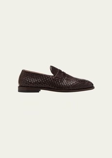 Brunello Cucinelli Men's Woven Leather Penny Loafers