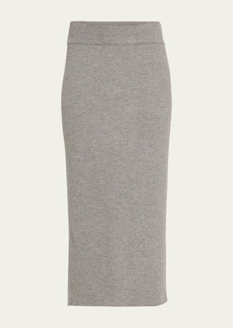 Brunello Cucinelli Metallic Body-Con Cashmere Midi Skirt