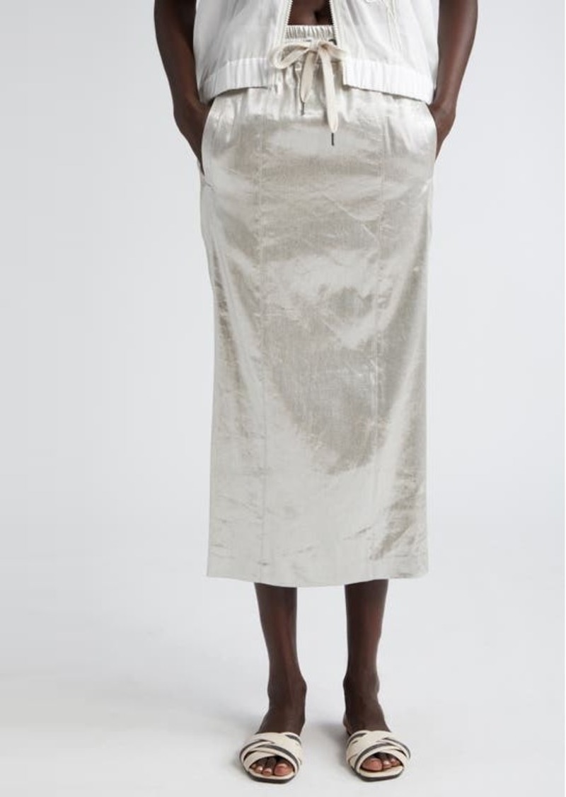 Brunello Cucinelli Metallic Coated Twill Drawstring Skirt