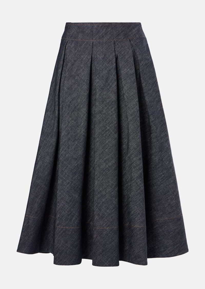 Brunello Cucinelli Mid-rise denim midi skirt