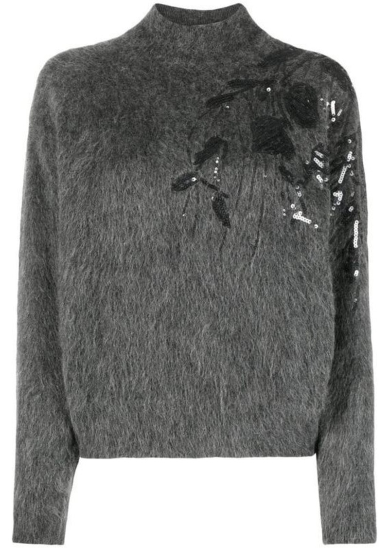 BRUNELLO CUCINELLI Mohair wool highneck sweater with dazzling embroidery