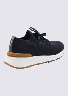 BRUNELLO CUCINELLI NAVY BLUE AND BEIGE CANVAS SNEAKERS