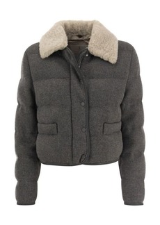 BRUNELLO CUCINELLI Outerwear in virgin wool with sheepskin collar