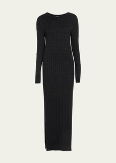 Brunello Cucinelli Paillette Cotton Cable-Knit Long-Sleeve Slits Sweater Gown