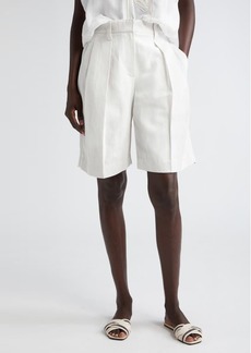 Brunello Cucinelli Pleated Cotton & Linen Bermuda Shorts