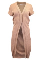 Brunello Cucinelli Plunge Neckline Long Cardigan in Beige Cotton