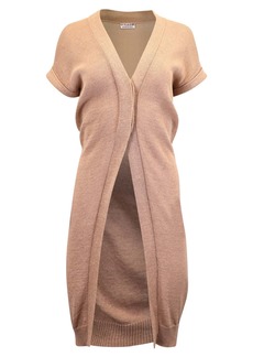 Brunello Cucinelli Plunge Neckline Long Cardigan in Beige Cotton