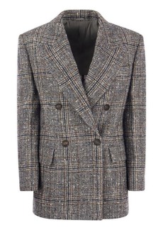 BRUNELLO CUCINELLI Prince of Wales wool and alpaca jacket with necklace
