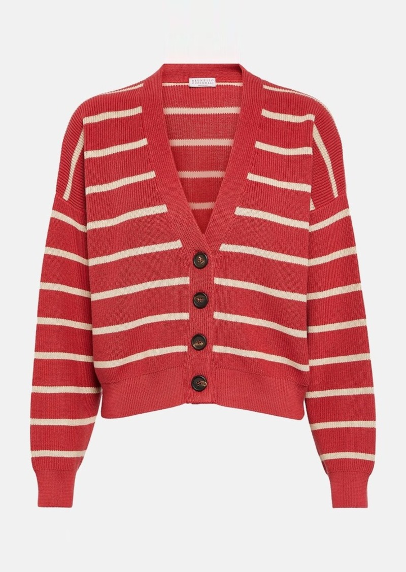 Brunello Cucinelli Ribbed-knit striped cotton cardigan