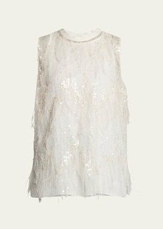 Brunello Cucinelli Sequin and Ostrich Feather Embellished Tank Top