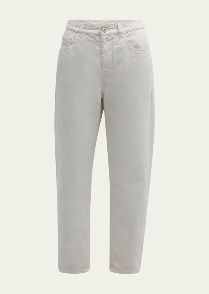 Brunello Cucinelli Shiny Piece-Dyed Tapered Baggy Ankle Jeans