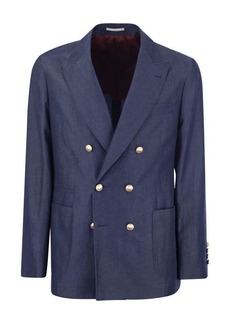 BRUNELLO CUCINELLI Single-breasted jacket in wool and linen twill