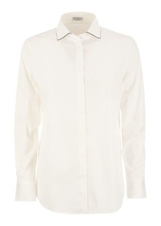 BRUNELLO CUCINELLI Stretch cotton poplin shirt with 'Shiny Collar Trim'