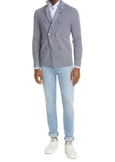 Brunello Cucinelli Men's Slim Fit Stripe Cotton & Linen Shirt in C013-Celeste at Nordstrom