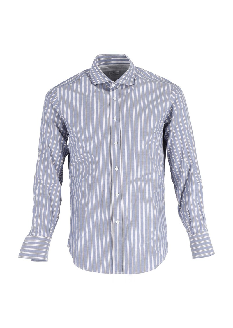 Brunello Cucinelli Striped Shirt Blue in Light Blue Cotton