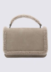 BRUNELLO CUCINELLI TAUPE LEATHER SHEARLING CITY BAG
