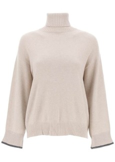 Brunello cucinelli turtleneck sweater with shiny contrast cuffs