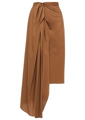 Brunello Cucinelli Woman Asymmetric Draped Cotton-poplin Midi Wrap Skirt Chocolate