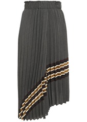 Brunello Cucinelli Woman Asymmetric Pleated Striped Woven Midi Skirt Dark Gray
