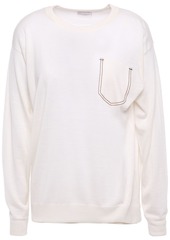 Brunello Cucinelli Woman Bead-embellished Cashmere Silk And Hemp-blend Top Off-white