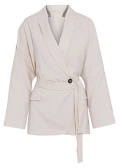 Brunello Cucinelli - Bead-embellished grain de poudre wool wrap jacket - Pink - IT 42