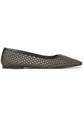 Brunello Cucinelli Woman Bead-embellished Laser-cut Leather Point-toe Flats Black