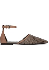 Brunello Cucinelli Woman Bead-embellished Laser-cut Leather Point-toe Flats Light Brown