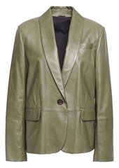 Brunello Cucinelli Woman Bead-embellished Leather Blazer Army Green