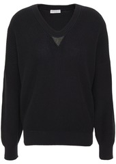 Brunello Cucinelli Woman Bead-embellished Ribbed Cotton Sweater Black