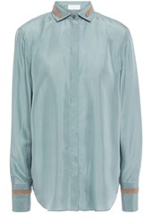 Brunello Cucinelli Woman Bead-embellished Silk-satin Shirt Sky Blue