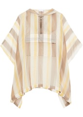 Brunello Cucinelli Woman Bead-embellished Striped Silk-organza Hooded Poncho Pastel Yellow