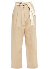 Brunello Cucinelli Woman Belted Cotton And Linen-blend Canvas Straight-leg Pants Beige
