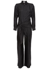 Brunello Cucinelli Woman Belted Cutout Silk-twill Wide-leg Jumpsuit Black