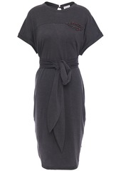 Brunello Cucinelli Woman Belted Embellished Cotton-jersey Mini Dress Dark Gray