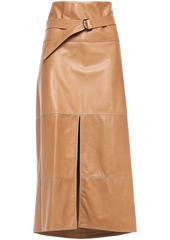 Brunello Cucinelli Woman Belted Leather Midi Skirt Light Brown