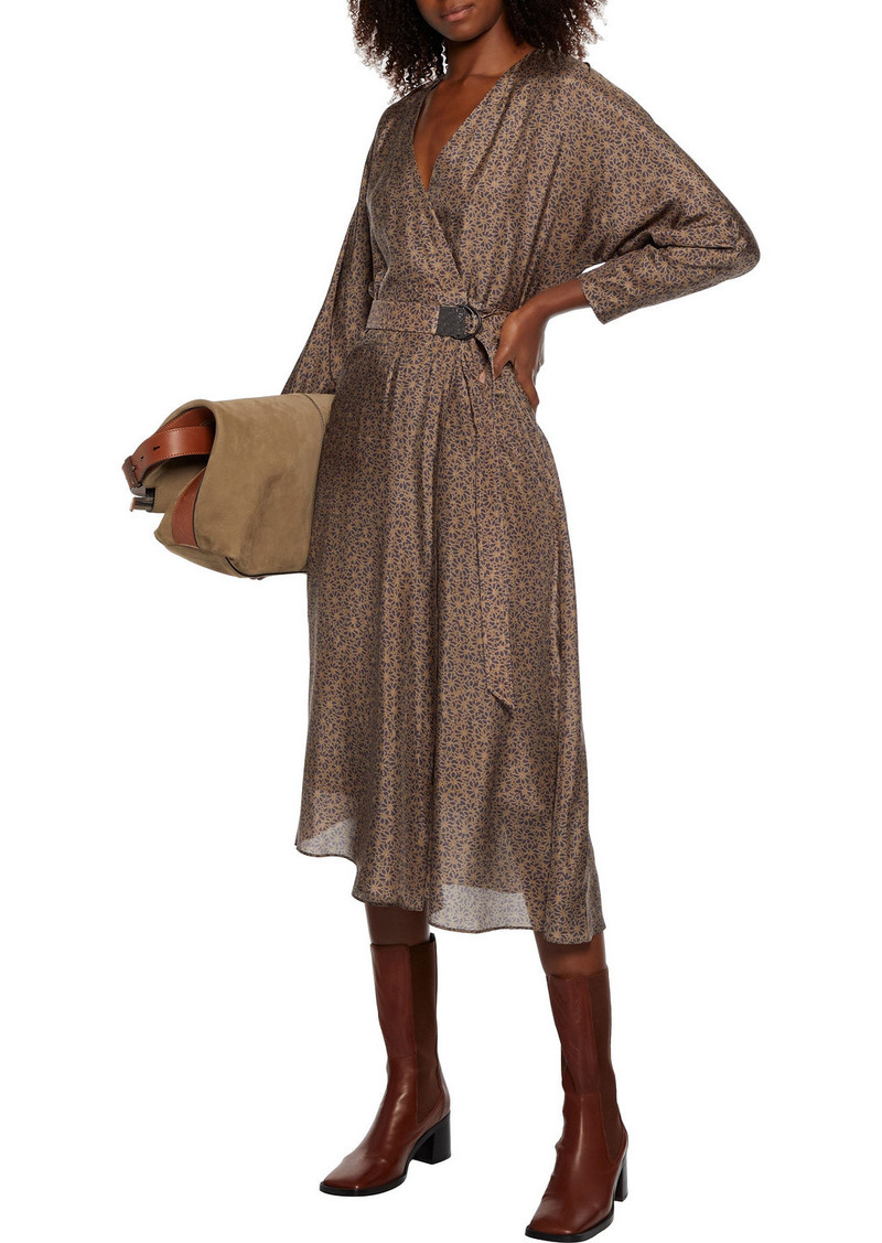 Brunello Cucinelli Linen-Blend Belted w/Monili Embellishments Midi Dress XS