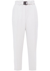 Brunello Cucinelli Woman Belted Stretch-crepe Tapered Pants Light Gray